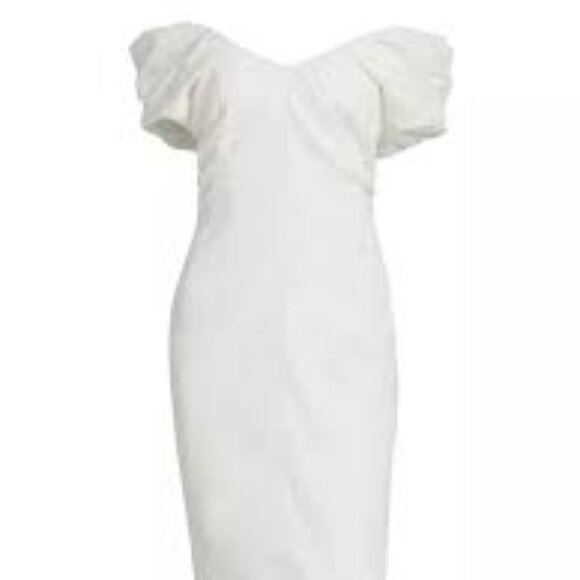 A.L.C Nora white off shoulder linen blend sheath midi dress size 0 - Picture 4 of 9